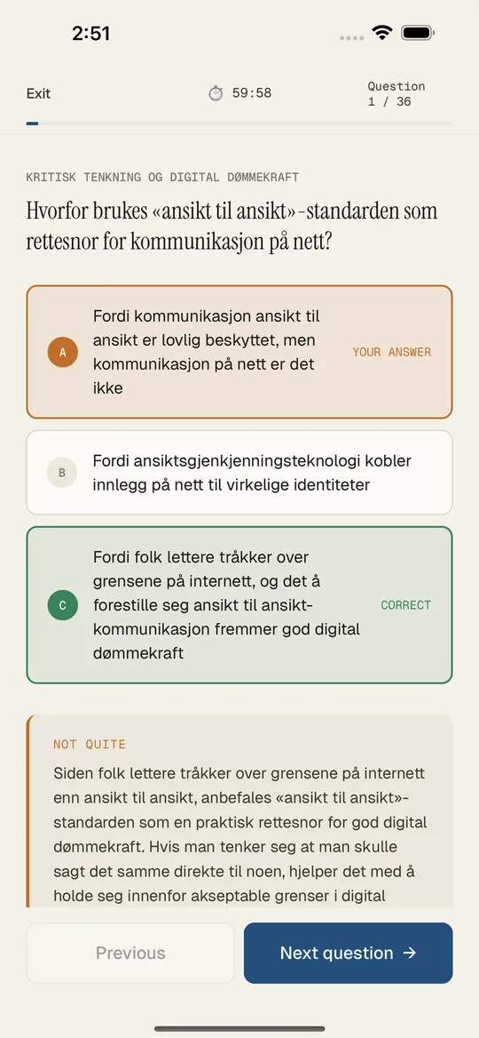 Answer feedback explaining the correct answer